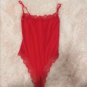 Amazon Red Lace Trim Bodysuit